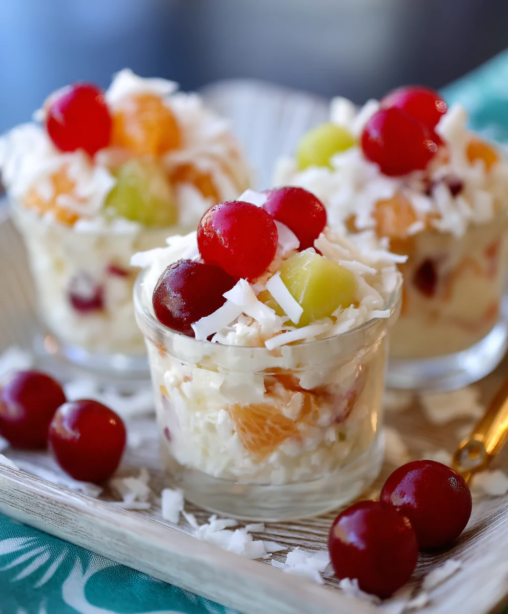 ambrosia-fruit-salad-served Ambrosia salad served in dessert cups