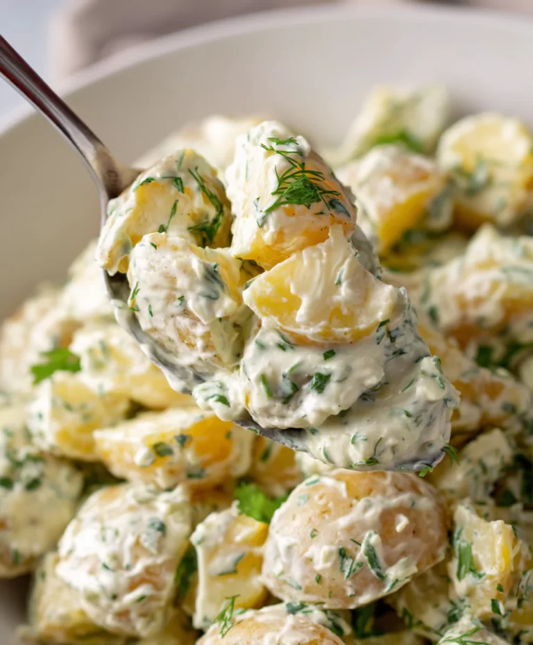 Finished buttermilk ranch potato salad in spoon