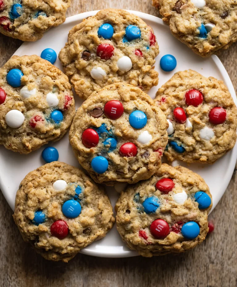 Gooey inside of a 4th of July Monster Cookie