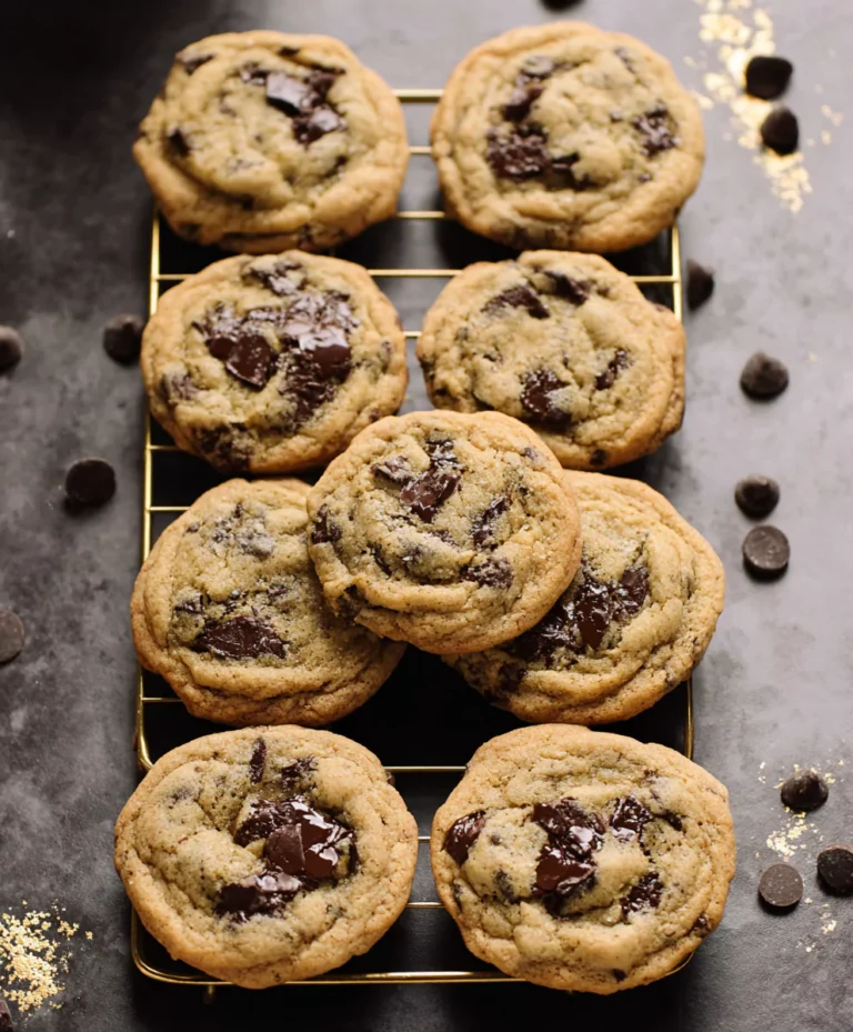 5-ingredient chocolate chip cookies on cooling rack