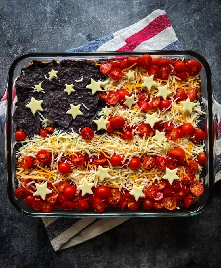Served American Flag Taco Dip with chips