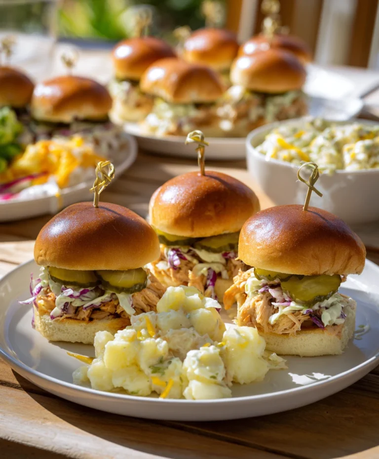 BBQ pulled chicken mini sandwiches with sides