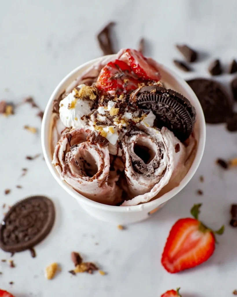 easy homemade frozen rolled ice cream in a serving cup