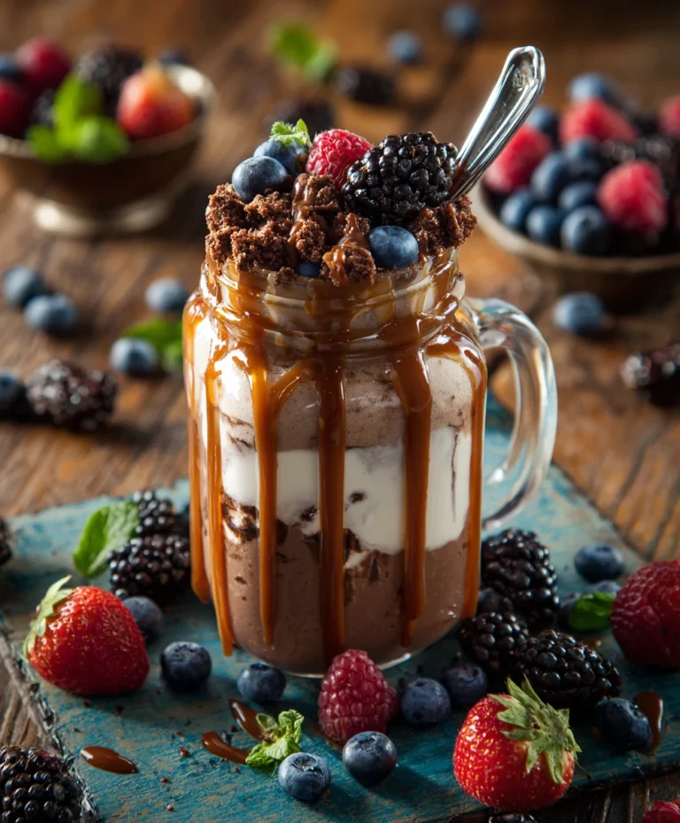 Homemade Frosty in a jar with toppings