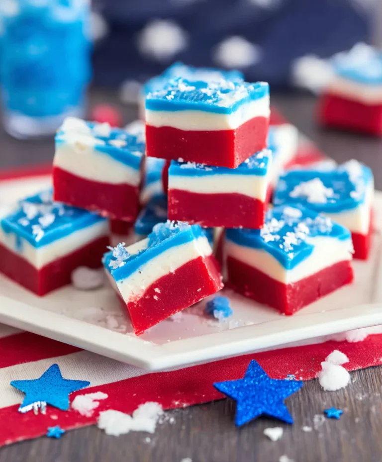 Red white and blue fudge served on party platter