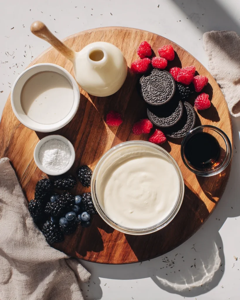 ingredients for easy homemade frozen rolled ice cream