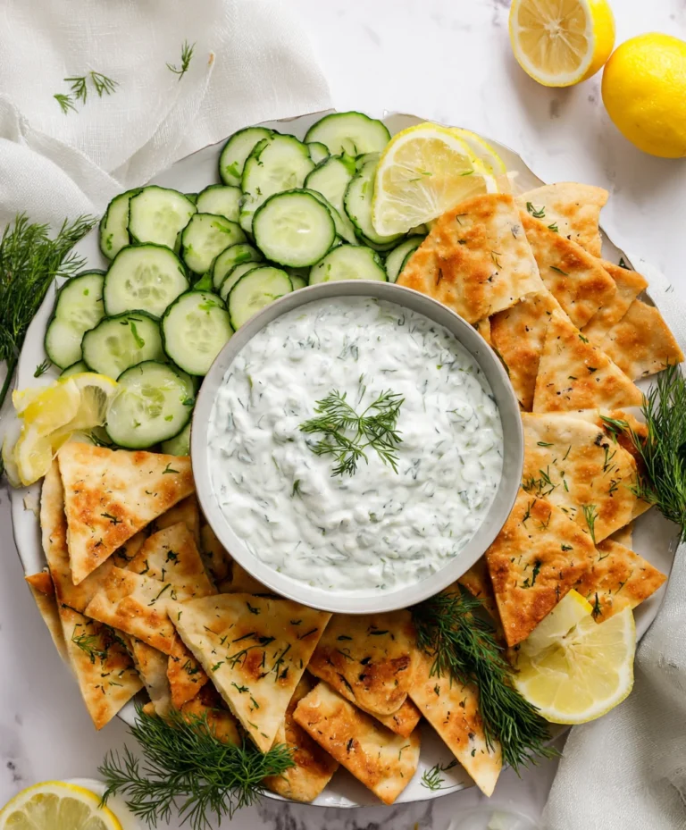 Served bowl of Greek Tzatziki with Pita Chips