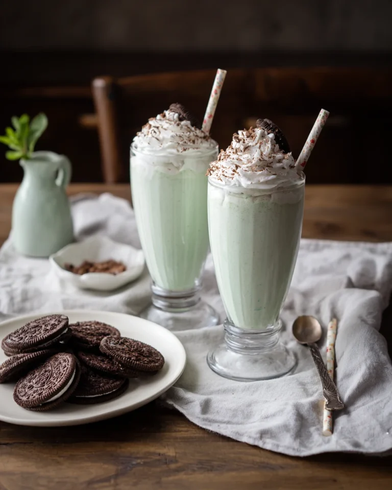 Homemade Thin Mints Frosty served with cookies
