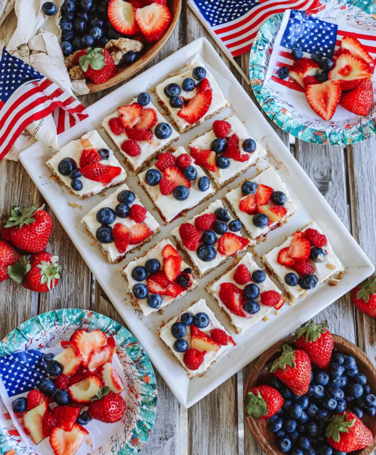 Red White and Blue Fruit Pizza slices ready to serve
