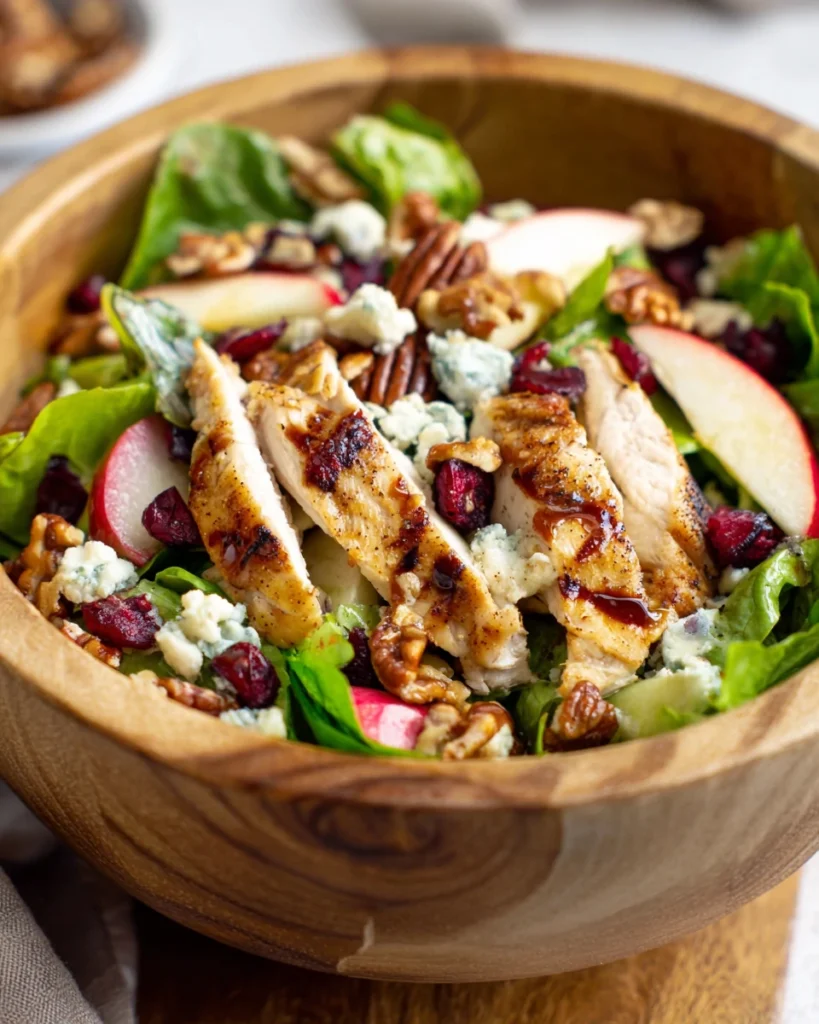 Wendy’s pecan apple salad in a wooden bowl